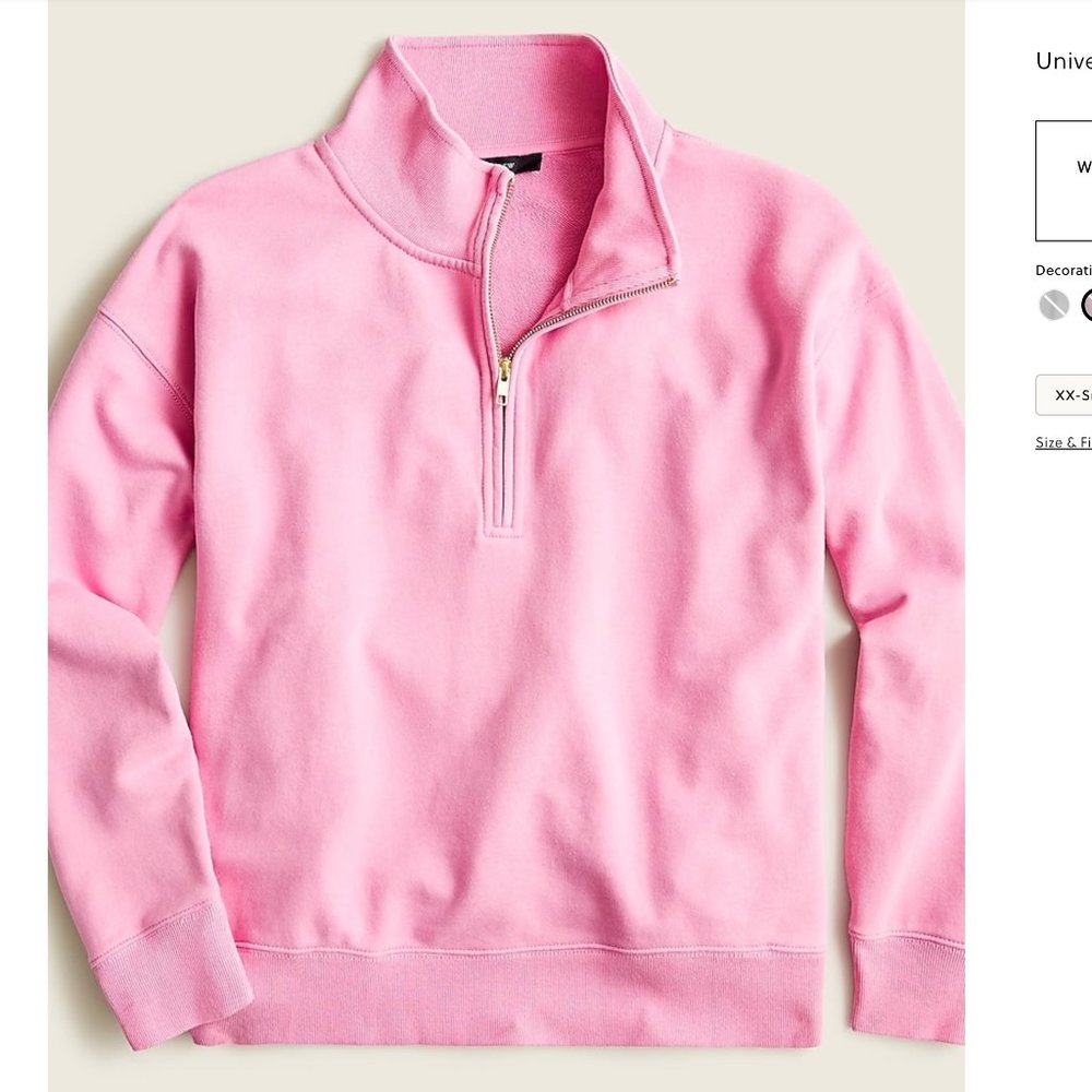 J. Crew University Terry Half-Zip Pink Sweatshirt XXS